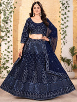 Beautiful Navy Blue Color Georgette Fabric Wedding Lehenga