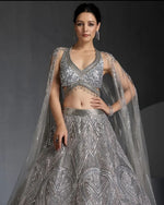 Beautiful Grey Color Georgette  Fabric Wedding Lehenga