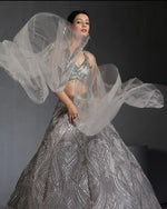Beautiful Grey Color Georgette  Fabric Wedding Lehenga