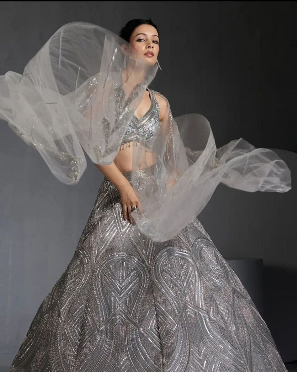 Beautiful Grey Color Georgette  Fabric Wedding Lehenga