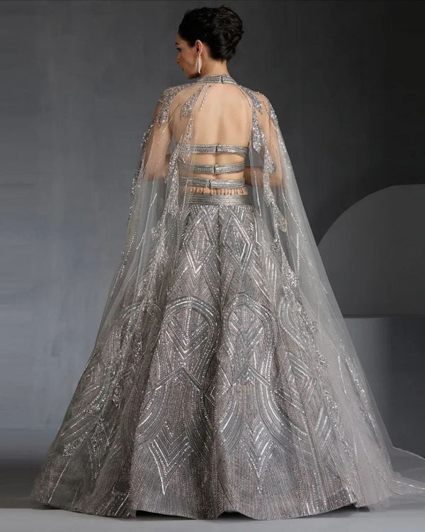 Beautiful Grey Color Georgette  Fabric Wedding Lehenga
