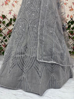 Beautiful Grey Color Georgette  Fabric Wedding Lehenga