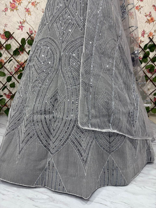 Beautiful Grey Color Georgette  Fabric Wedding Lehenga