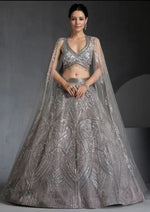 Beautiful Grey Color Georgette  Fabric Wedding Lehenga
