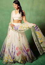 Beautiful Cream Color Silk Fabric Wedding Lehenga