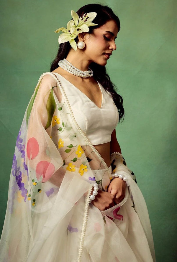 Beautiful Cream Color Silk Fabric Wedding Lehenga