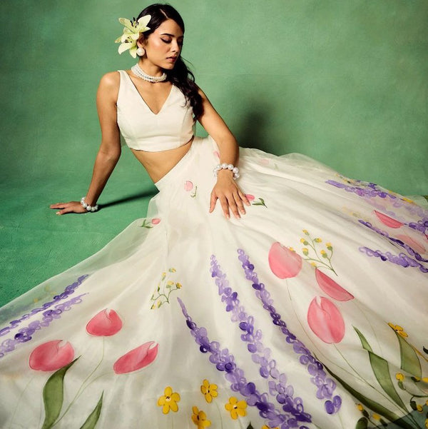 Beautiful Cream Color Silk Fabric Wedding Lehenga