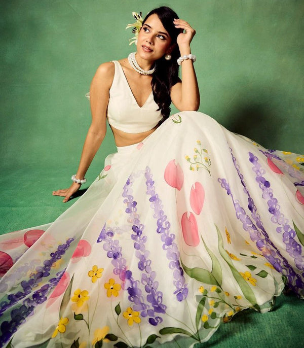 Beautiful Cream Color Silk Fabric Wedding Lehenga