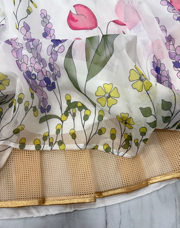 Beautiful Cream Color Silk Fabric Wedding Lehenga