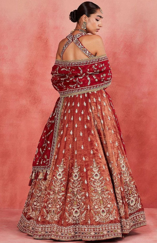 Beautiful Red Color Silk  Fabric Wedding Lehenga