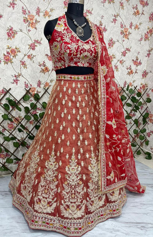 Beautiful Red Color Silk  Fabric Wedding Lehenga