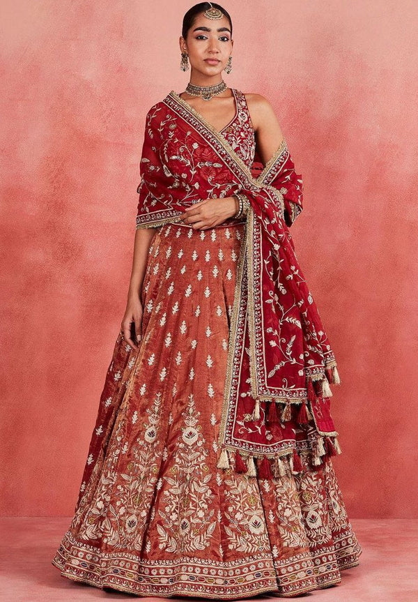 Beautiful Red Color Silk  Fabric Wedding Lehenga