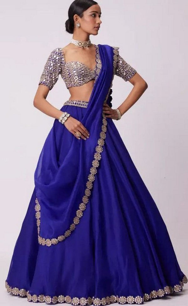 Angelic Blue Color Georgette  Fabric Party Wear Lehenga
