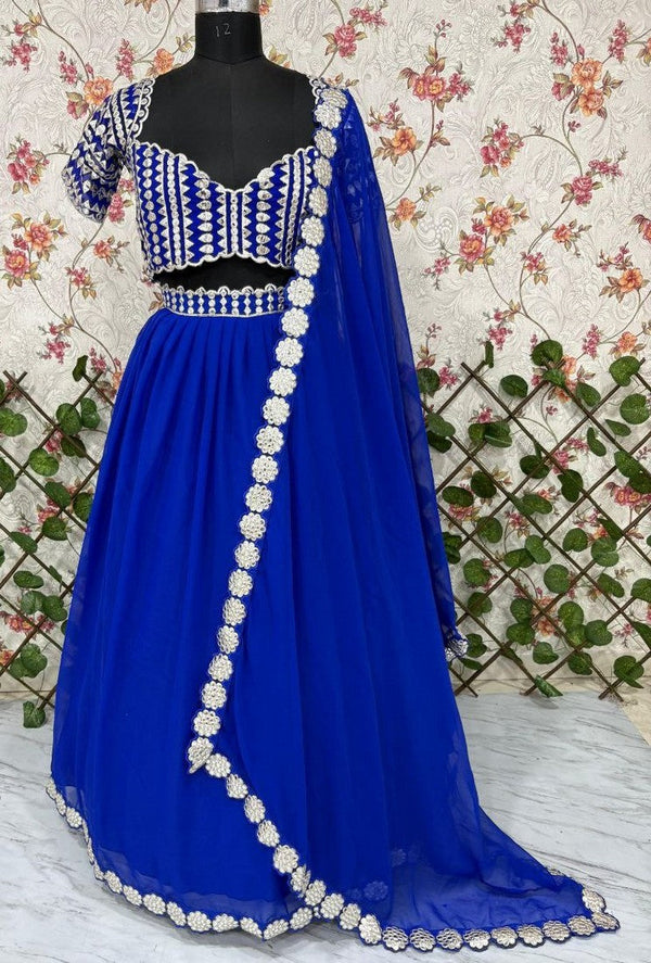 Angelic Blue Color Georgette  Fabric Party Wear Lehenga