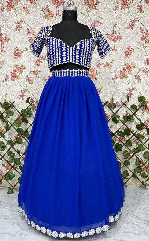 Angelic Blue Color Georgette  Fabric Party Wear Lehenga