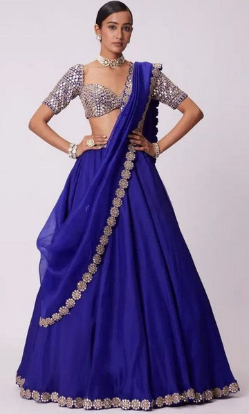 Angelic Blue Color Georgette  Fabric Party Wear Lehenga