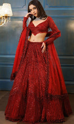 Angelic Red Color Georgette  Fabric Party Wear Lehenga