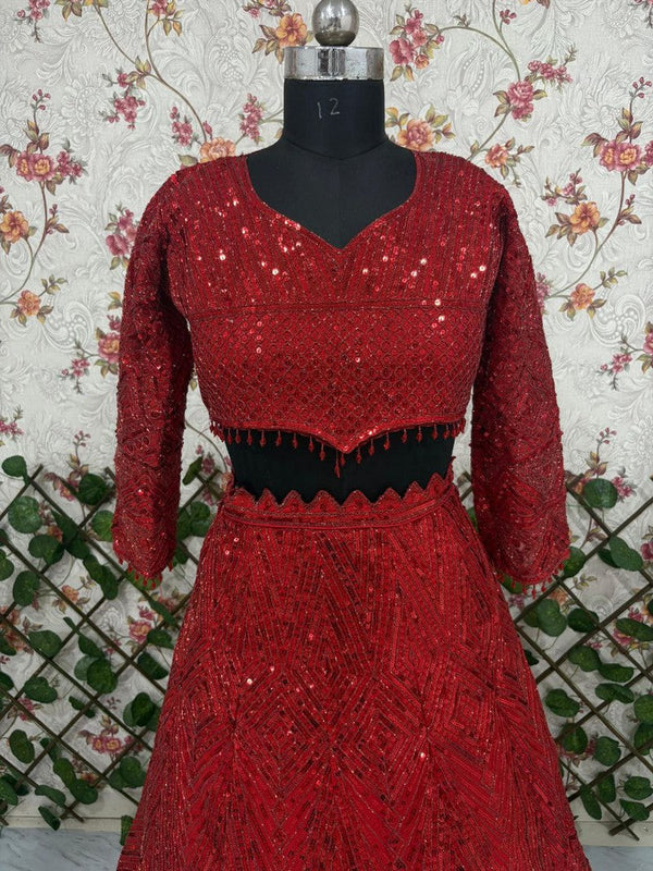 Angelic Red Color Georgette  Fabric Party Wear Lehenga