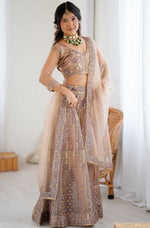 Angelic Peach Color Net Fabric Party Wear Lehenga