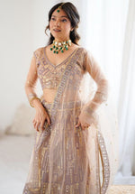 Angelic Peach Color Net Fabric Party Wear Lehenga