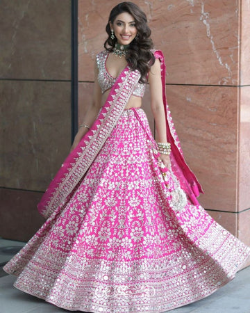 Elegant Pink Color Georgette  Fabric Party Wear Lehenga