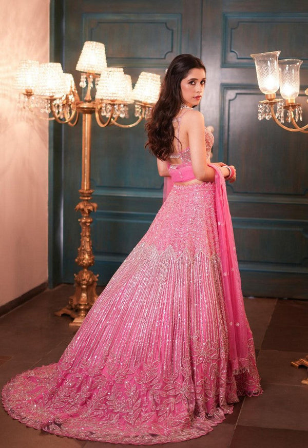 Elegant Pink Color Net Fabric Party Wear Lehenga