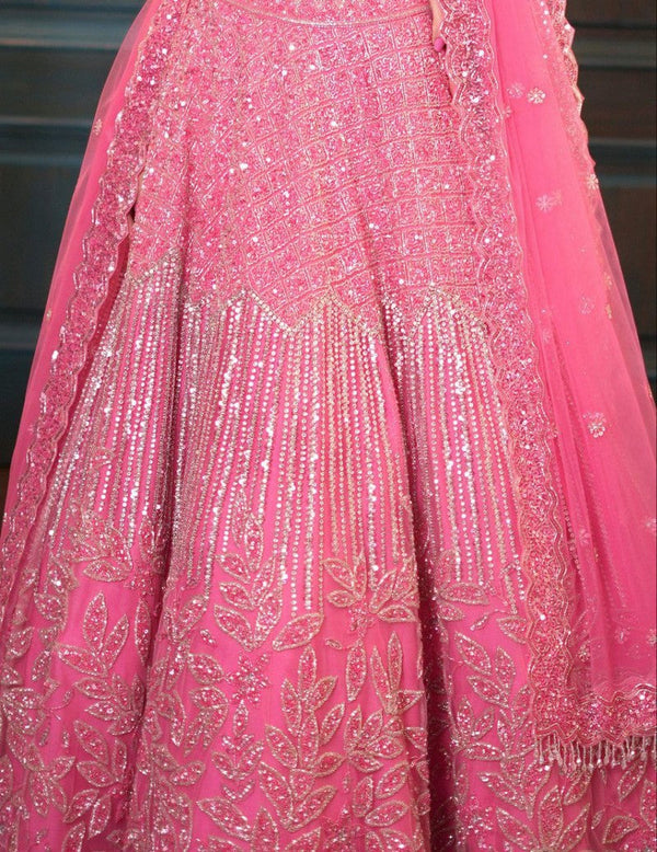Elegant Pink Color Net Fabric Party Wear Lehenga