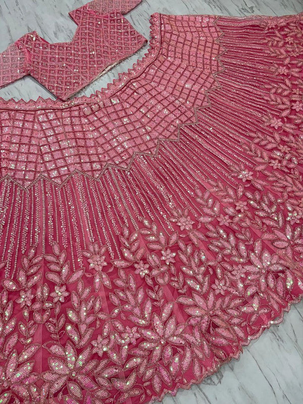 Elegant Pink Color Net Fabric Party Wear Lehenga