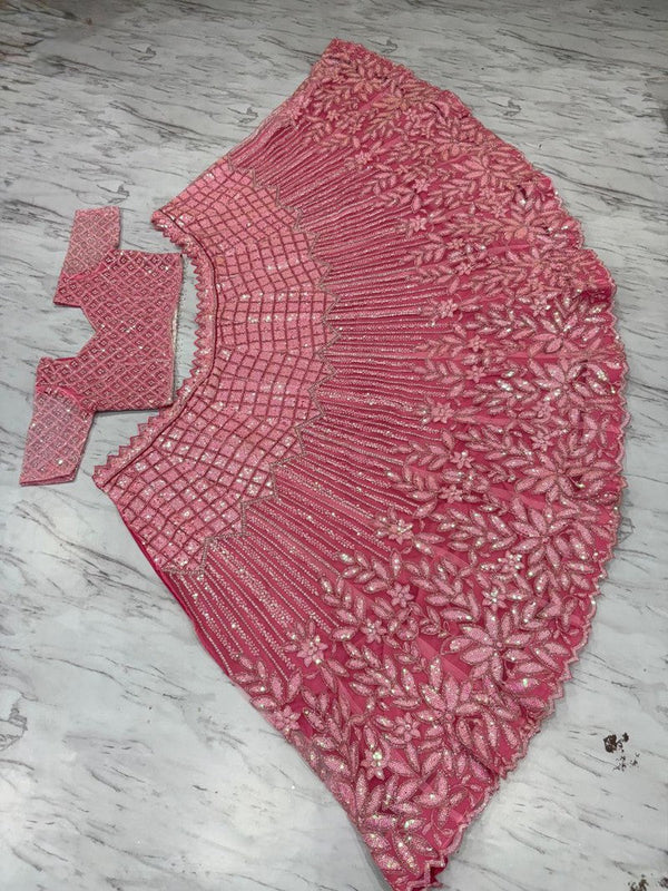 Elegant Pink Color Net Fabric Party Wear Lehenga
