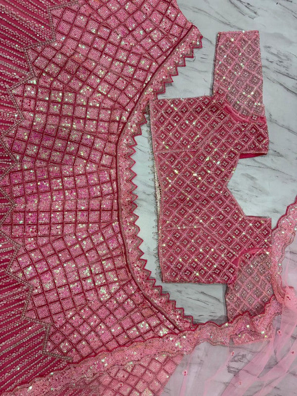 Elegant Pink Color Net Fabric Party Wear Lehenga