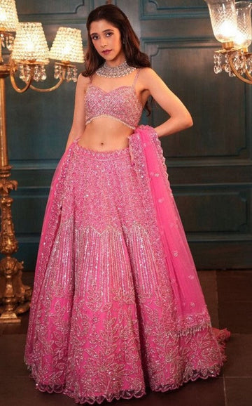 Elegant Pink Color Net Fabric Party Wear Lehenga
