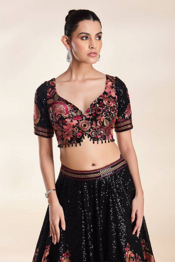 Elegant Black Color Georgette  Fabric Party Wear Lehenga