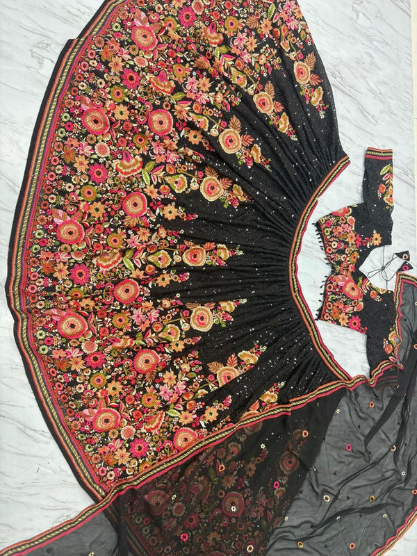 Elegant Black Color Georgette  Fabric Party Wear Lehenga