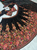 Elegant Black Color Georgette  Fabric Party Wear Lehenga
