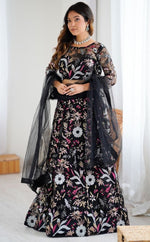 Glowing Black Color Net Fabric Party Wear Lehenga