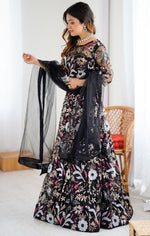 Glowing Black Color Net Fabric Party Wear Lehenga