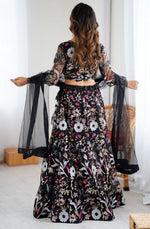 Glowing Black Color Net Fabric Party Wear Lehenga
