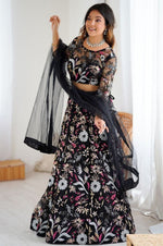 Glowing Black Color Net Fabric Party Wear Lehenga
