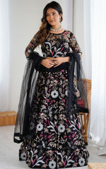 Glowing Black Color Net Fabric Party Wear Lehenga