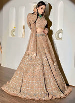 Glowing Golden Color Net Fabric Wedding Lehenga