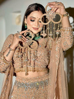 Glowing Golden Color Net Fabric Wedding Lehenga