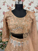 Glowing Golden Color Net Fabric Wedding Lehenga