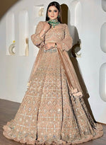 Glowing Golden Color Net Fabric Wedding Lehenga