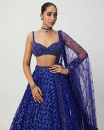 Glowing Blue Color Net Fabric Party Wear Lehenga