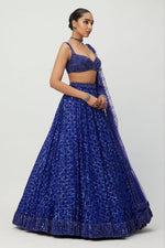 Glowing Blue Color Net Fabric Party Wear Lehenga