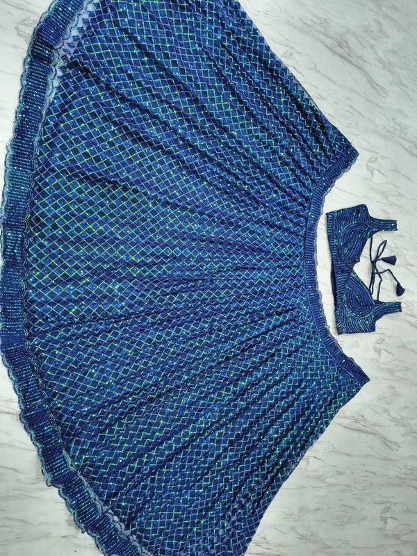 Glowing Blue Color Net Fabric Party Wear Lehenga