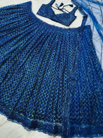 Glowing Blue Color Net Fabric Party Wear Lehenga