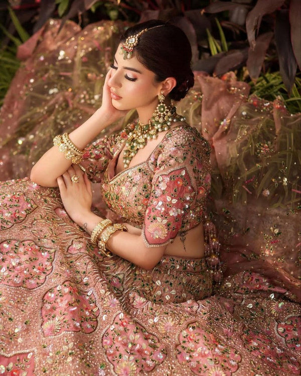 Glowing Peach Color Silk Fabric Wedding Lehenga