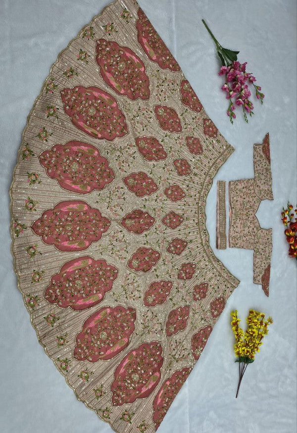 Glowing Peach Color Silk Fabric Wedding Lehenga