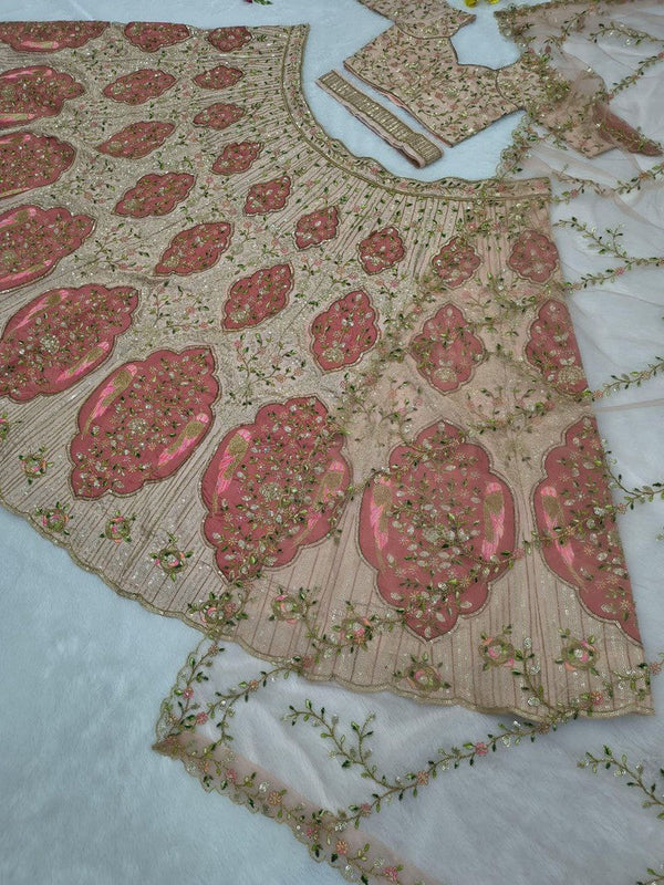 Glowing Peach Color Silk Fabric Wedding Lehenga